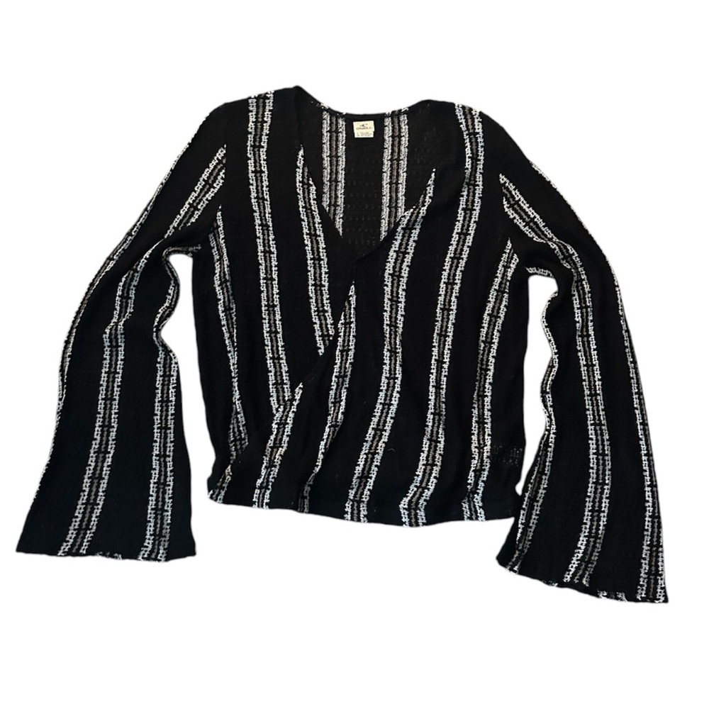 ONEIL Black White Brown Striped Open-Front Knit Cardigan Long Sleeves in Large - Picture 1 of 7